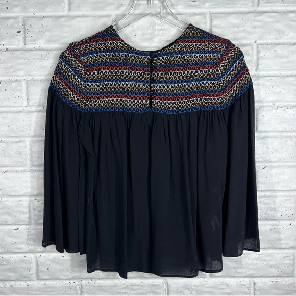 PLENTY by TRACY REESE black blouse colorful smocked neckline & flutter sleeve - Picture 8 of 10